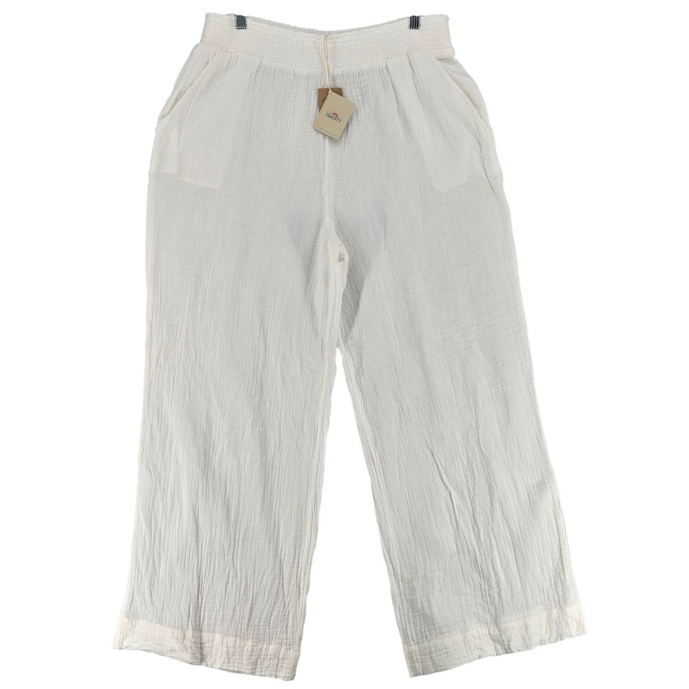 Faherty NEW Women XL Dream Cotton Gauze Wide Leg Pants White Vacation Resort